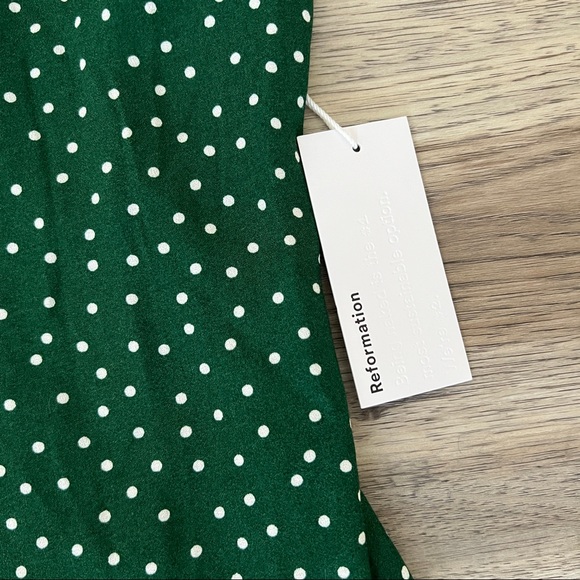 Reformation Avalon Slip Midi Dress Green Polka Dot sz 6 - Picture 4 of 7
